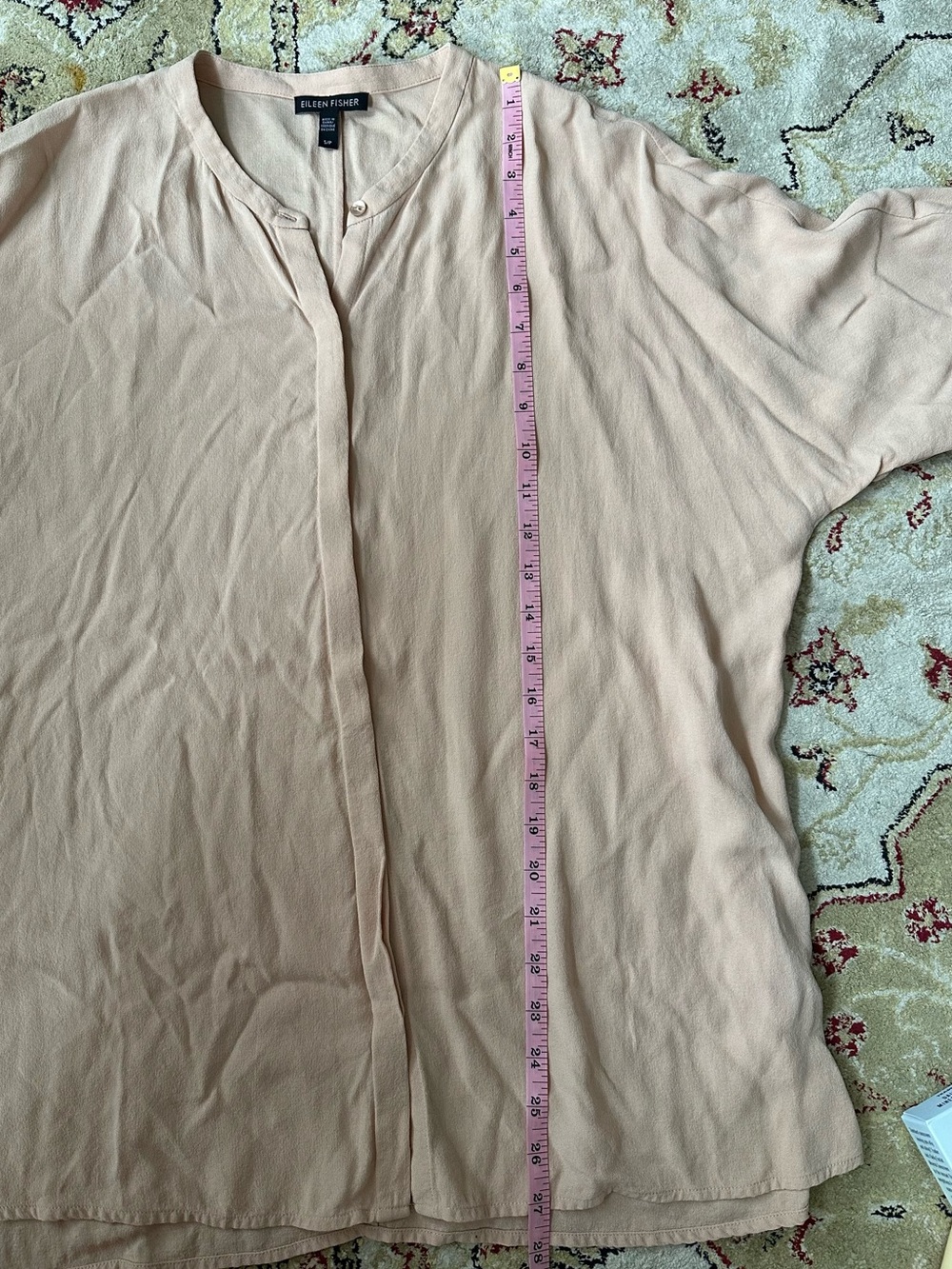 Eileen Fisher 100% Silk Blush Pink Hidden Button Blouse Size S 3/4 Sleeve EUC - Picture 5 of 8